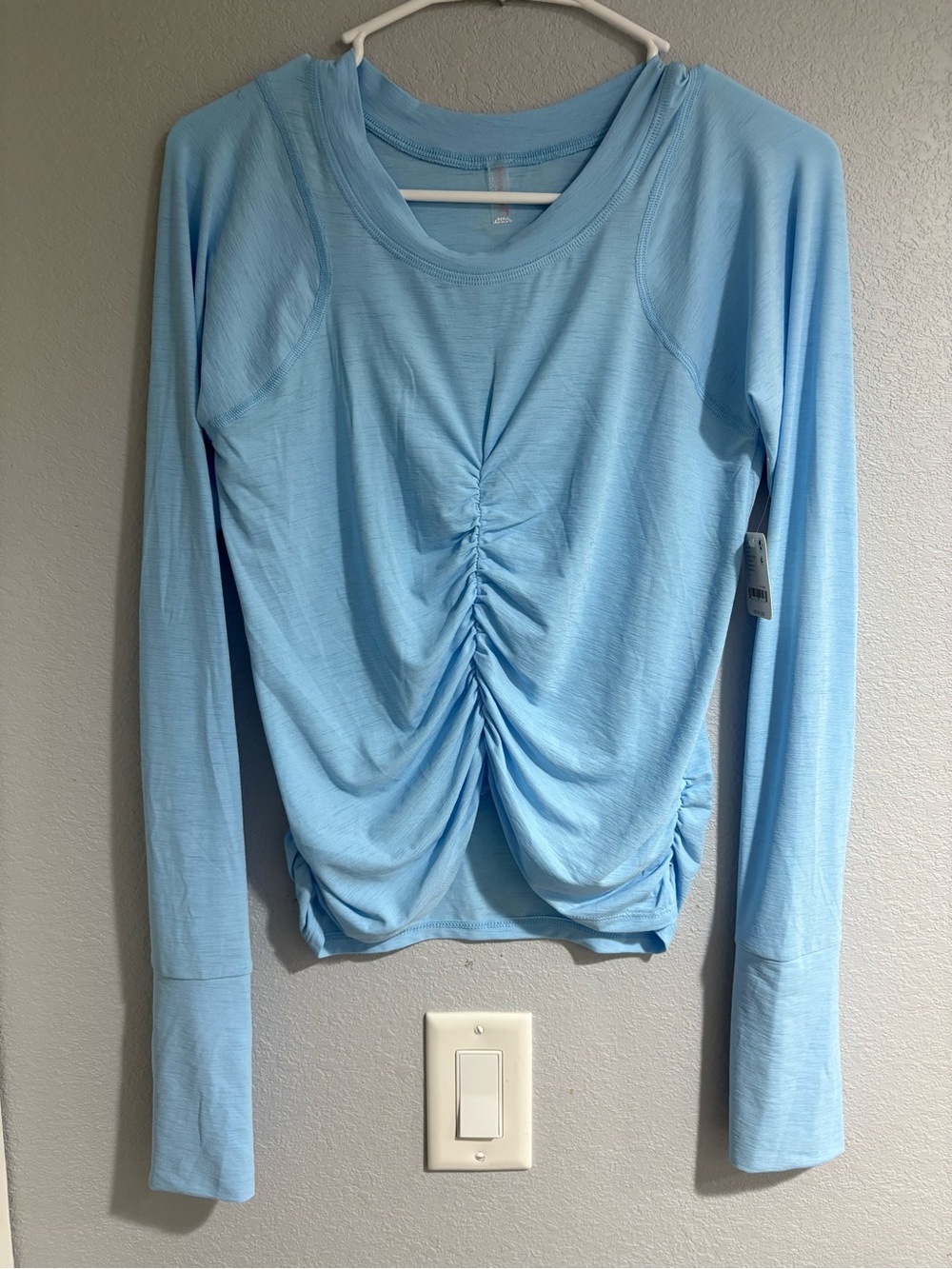 Free People Teal Blue Ruched Long-Sleeve Crop Top